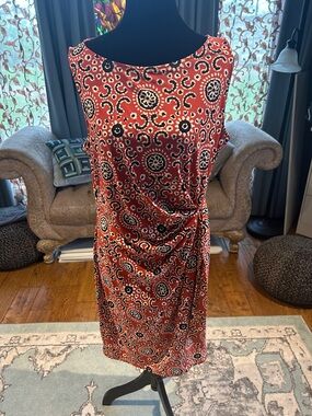 Ann Taylor Red, Black and White Sleeveless Midi Dress